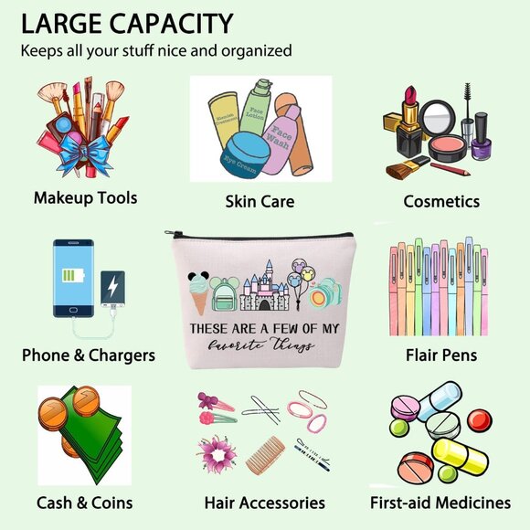 Vacation Trip Gift Fairytale Fans Cosmetic Bag Mouse Family Trip Snacks Makeup B - Picture 5 of 7